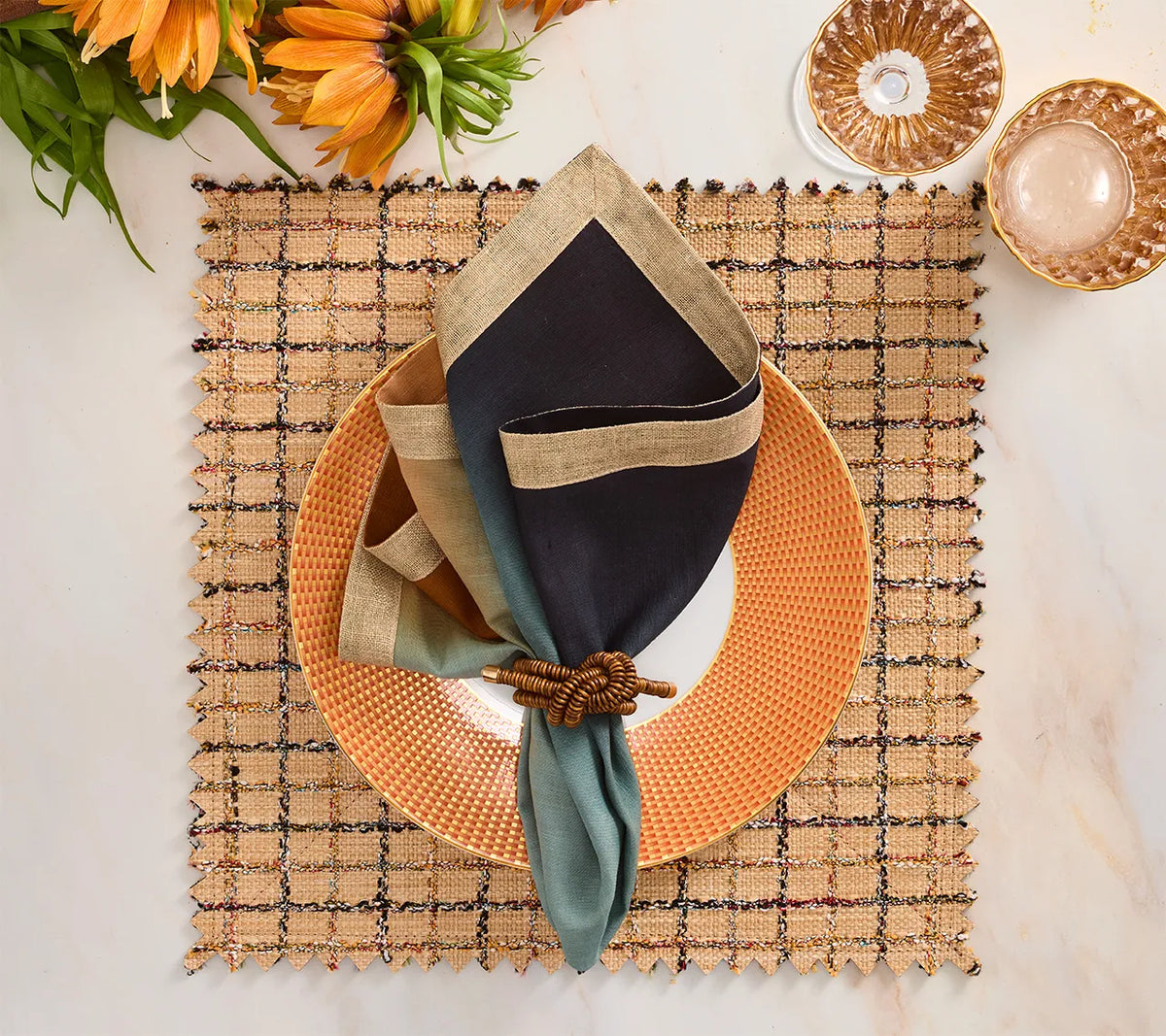 Boucle Brown/Multi Placemat Detail 4 | Kim Seybert at Fig Linens and Home