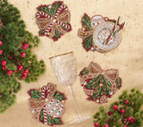 Candy Cane Bow Red/Green/Gold Coaster Detail 2 | Kim Seybert at Fig Linens and Home