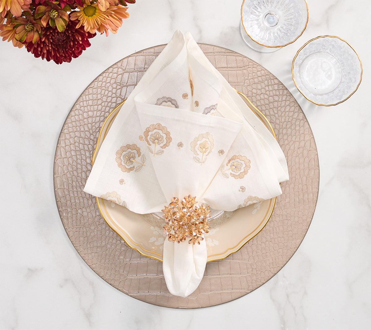 Carnation Napkin in White, Natural & Gray by Kim Seybert