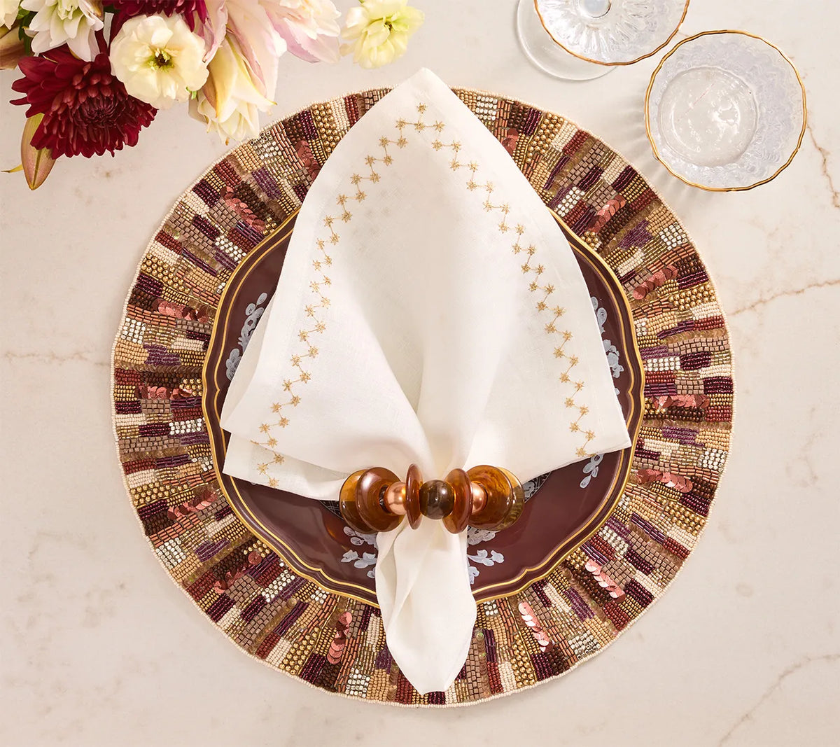 Diadem Brown/Multi Placemat Detail 4 | Kim Seybert at Fig Linens and Home