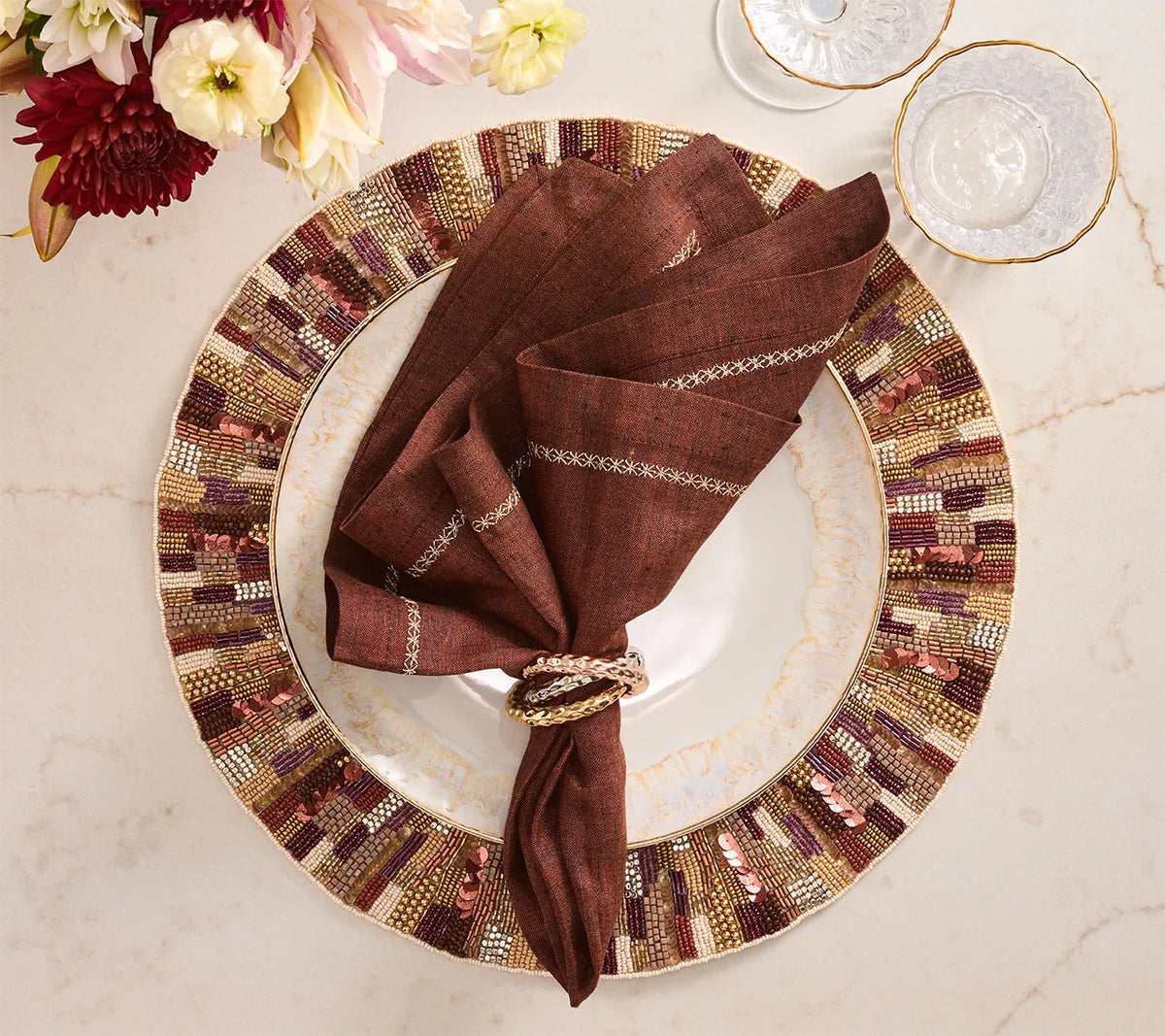 Diadem Brown/Multi Placemat Detail 2 | Kim Seybert at Fig Linens and Home