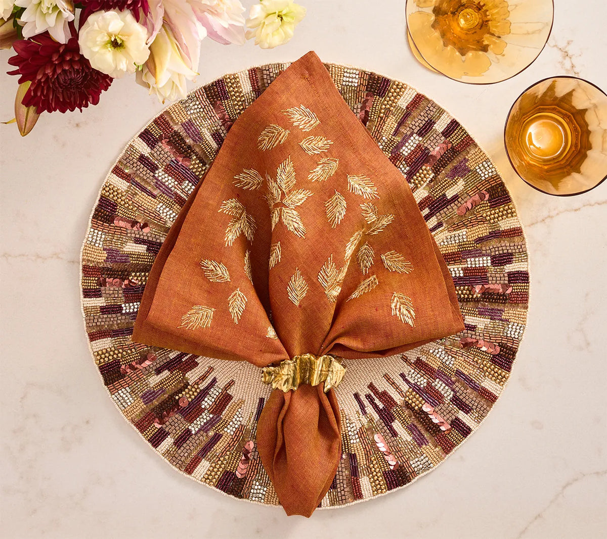 Diadem Brown/Multi Placemat Detail 5 | Kim Seybert at Fig Linens and Home