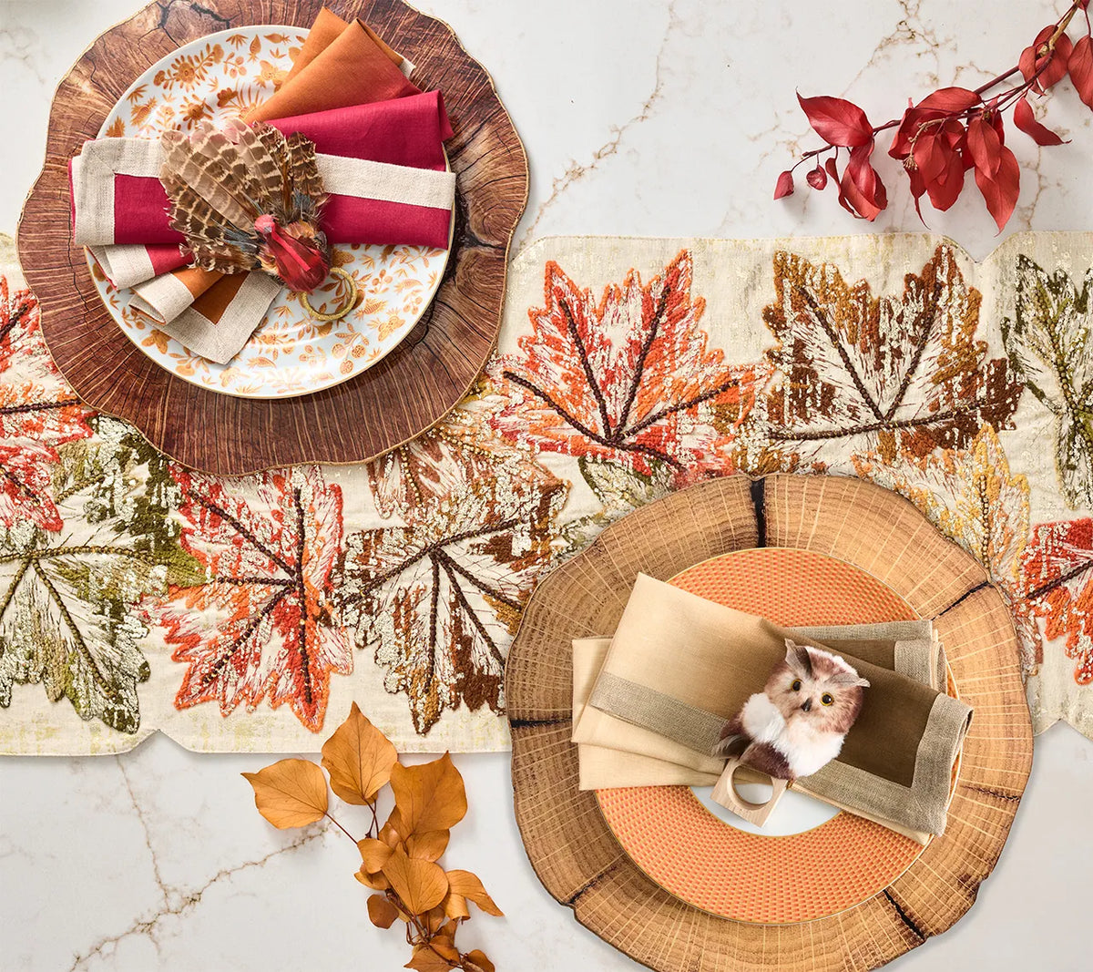 Ember Leaf Natural/Multi Table Runner Detail 2 | Kim Seybert at Fig Linens and Home