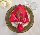 Holly Ribbon Red/Green/Gold Napkin Detail 2 | Kim Seybert at Fig Linens and Home