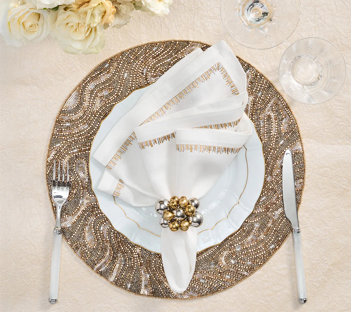 Luster Gold/Silver Placemat Detail 4 | Kim Seybert at Fig Linens and Home
