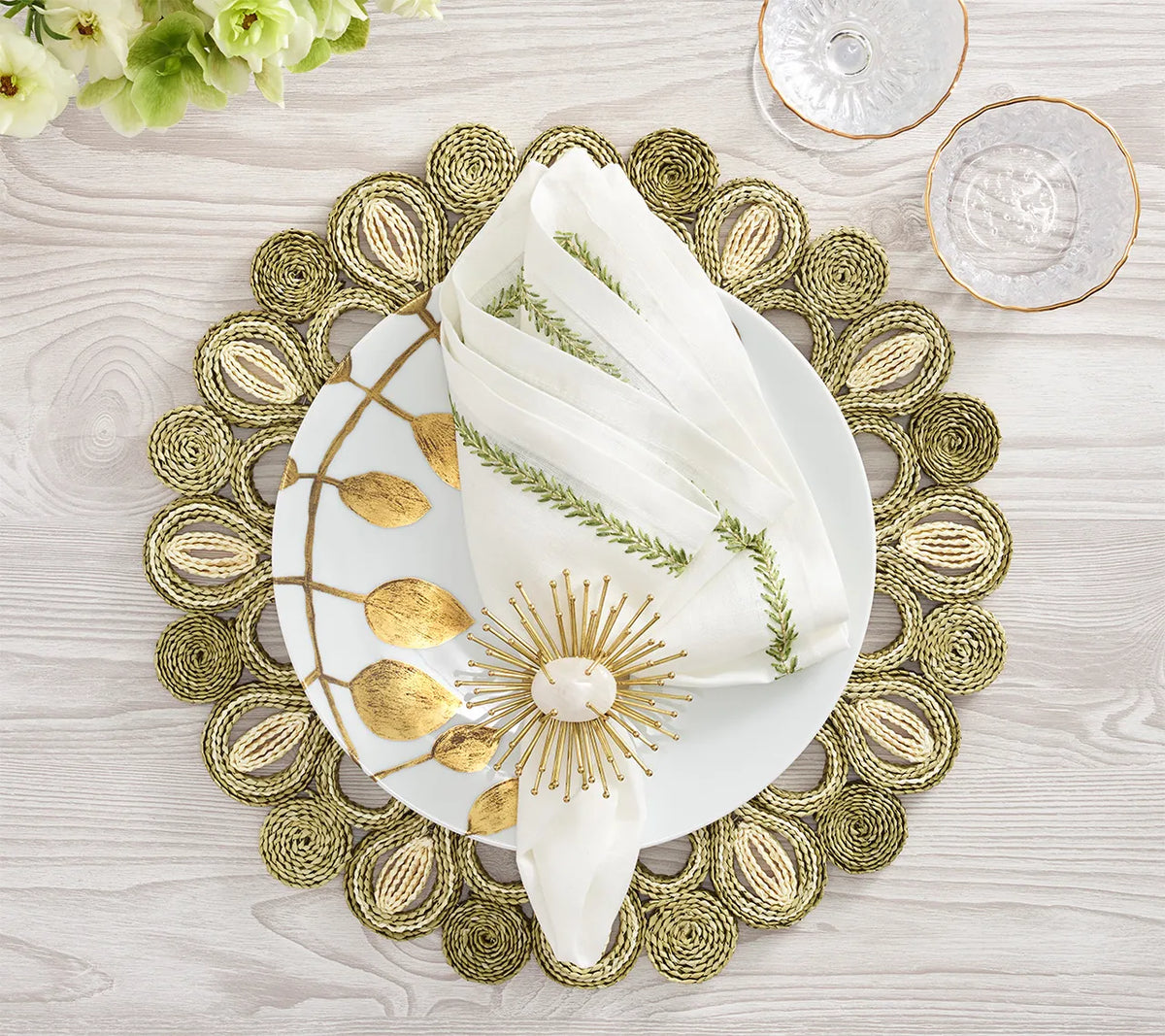 Marisol Ivory/Sage Placemat Detail 4 | Kim Seybert at Fig Linens and Home