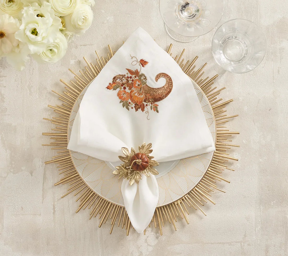Cornucopia White/Multi Napkin Detail 2 | Kim Seybert at Fig Linens and Home