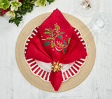 Holly Ribbon Red/Green/Gold Napkin Detail 4 | Kim Seybert at Fig Linens and Home