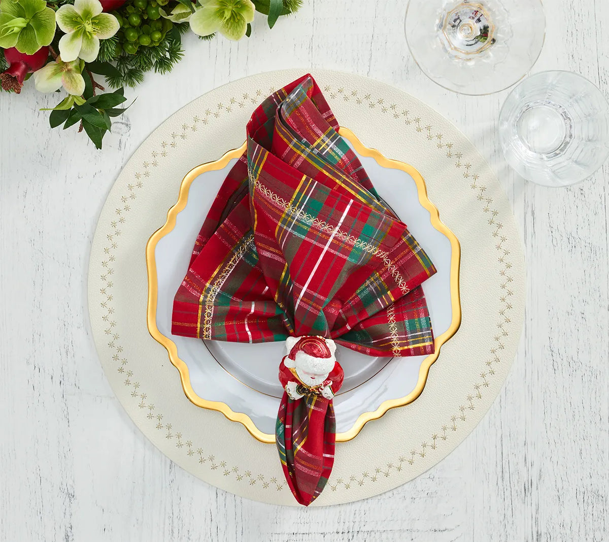 Santa Red/White Napkin Ring Detail 2 | Kim Seybert at Fig Linens and Home