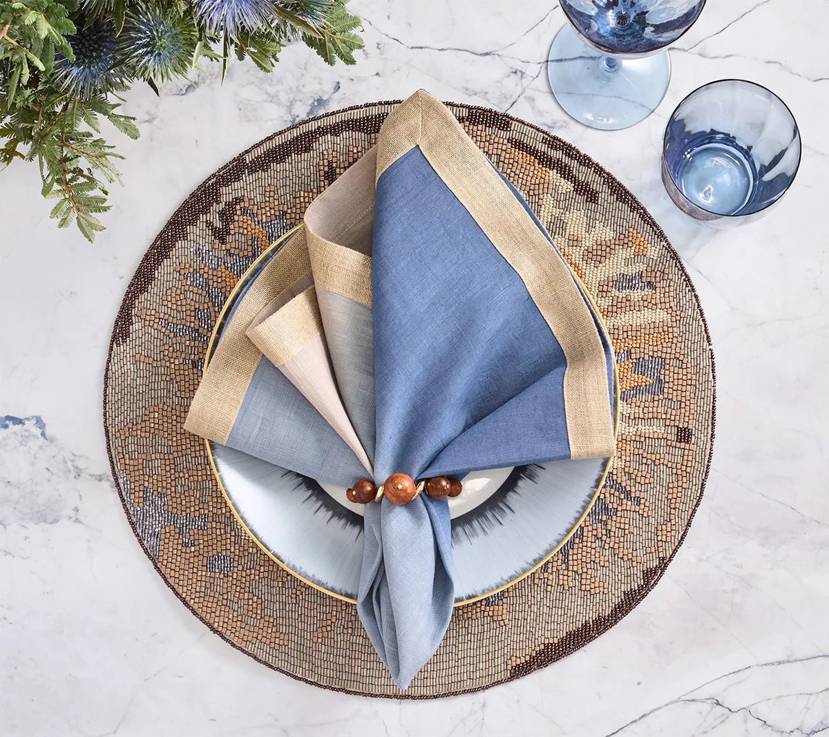 Tapestry Blue/Gray Placemat Detail 3 | Kim Seybert at Fig Linens and Home