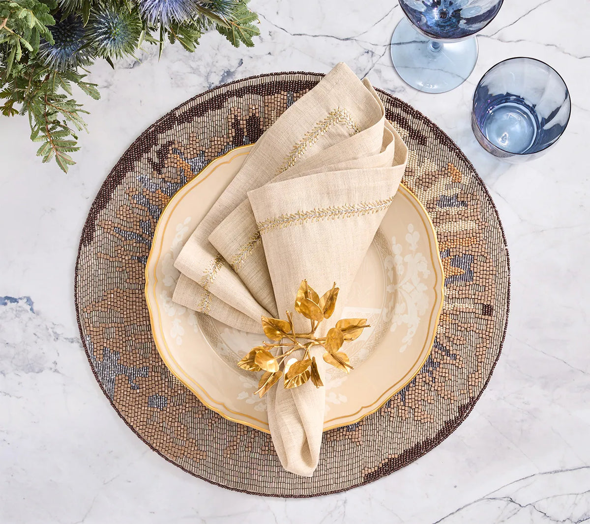 Tapestry Blue/Gray Placemat Detail 2 | Kim Seybert at Fig Linens and Home
