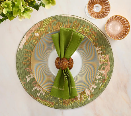Tapestry Green/Natural Placemat Detail 3 | Kim Seybert at Fig Linens and Home
