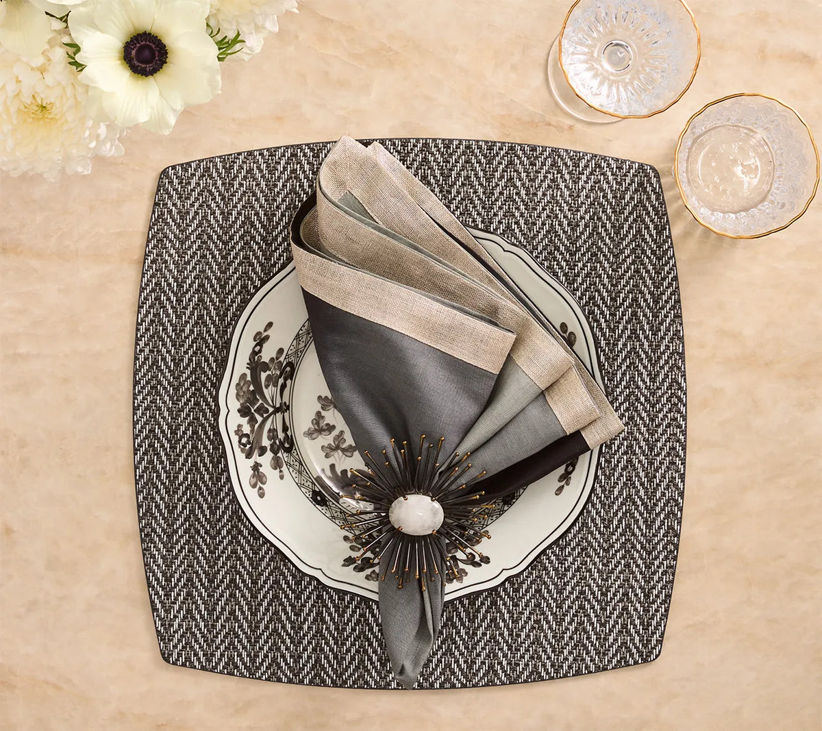 Twill Black/White Placemat Detail 5 | Kim Seybert at Fig Linens and Home