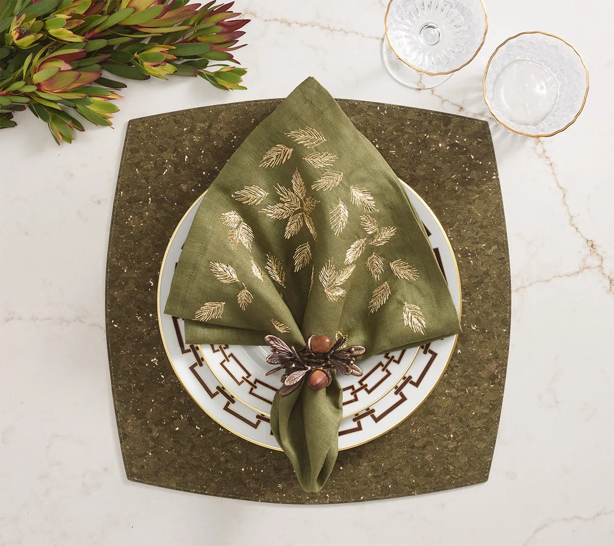 Whistler Olive/Gold Placemat Detail 2 | Kim Seybert at Fig Linens and Home
