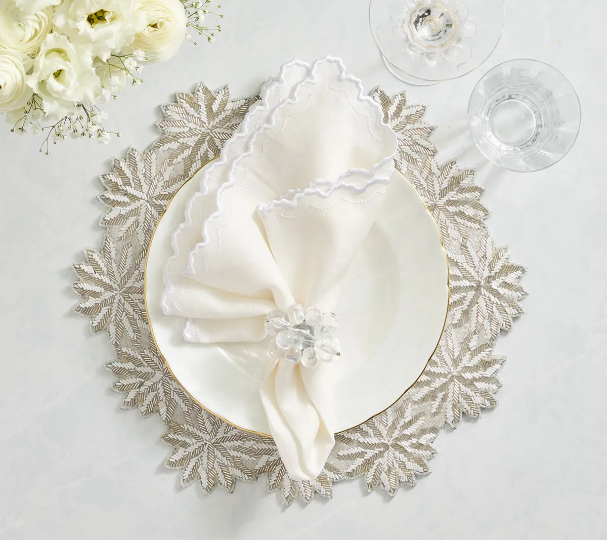 Winter Lace Silver/Crystal Placemat Detail 2 | Kim Seybert at Fig Linens and Home