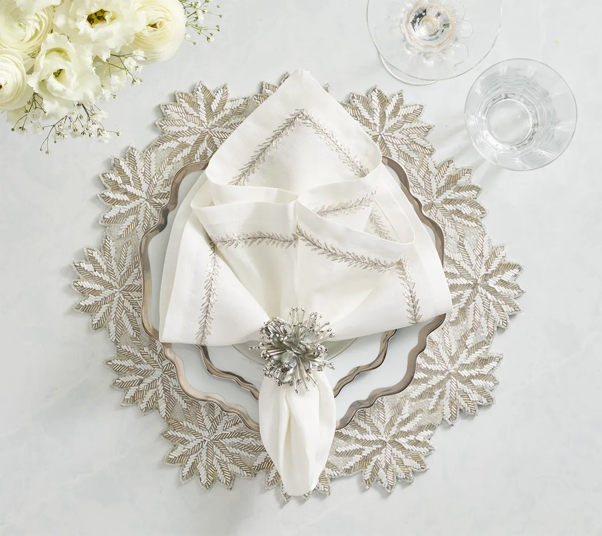 Winter Lace Silver/Crystal Placemat Detail 4 | Kim Seybert at Fig Linens and Home