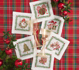 Xmas Trellis White/Multi Cocktail Napkin Detail 2 | Kim Seybert at Fig Linens and Home