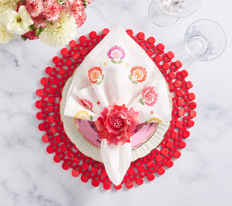 Kim Seybert Carnation Napkins in White, Pink & Orange - Lifestyle of Napkins at Fig Linens & Home 2
