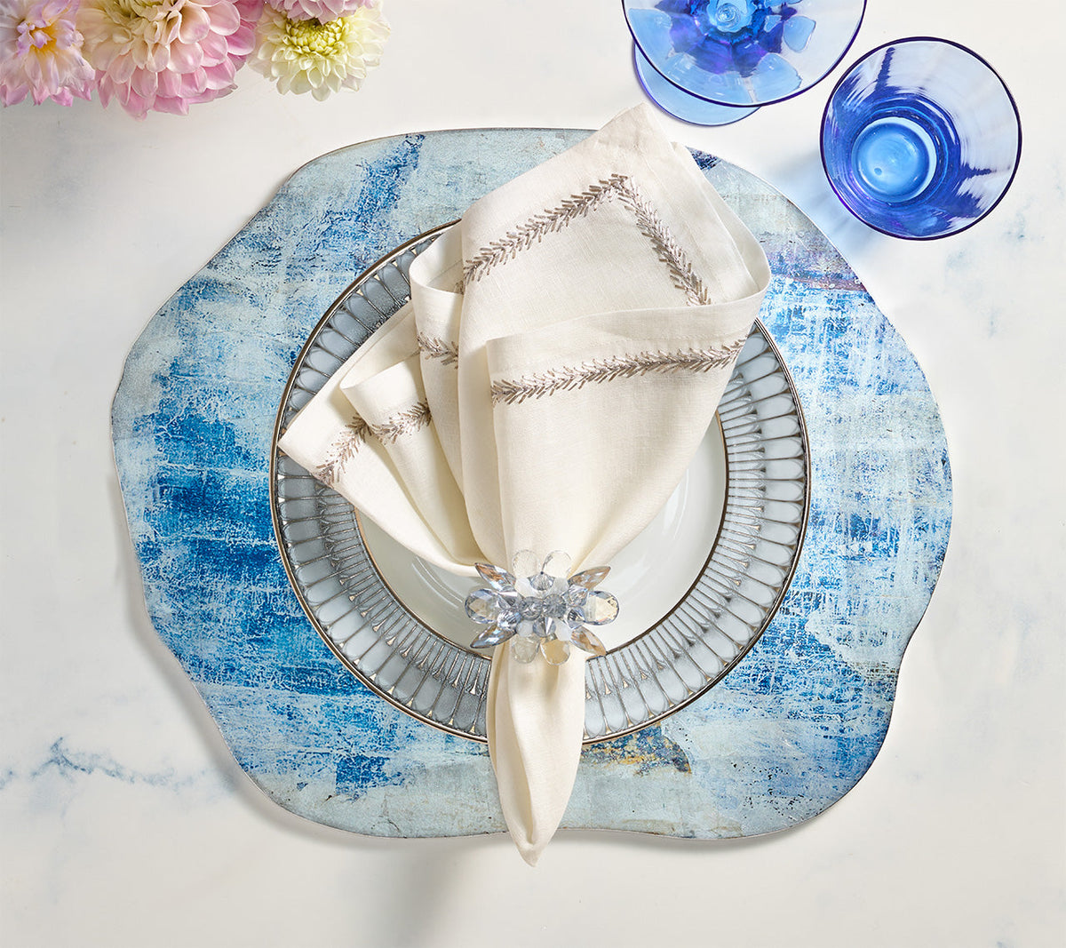 Spectra Glacier Blue Napkin Ring Detail 6 | Kim Seybert at Fig Linens and Home
