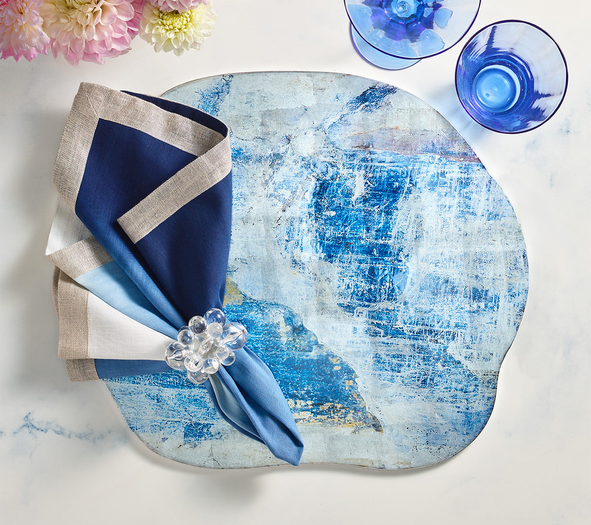 Lazul Placemat in Blue & Gray by Kim Seybert