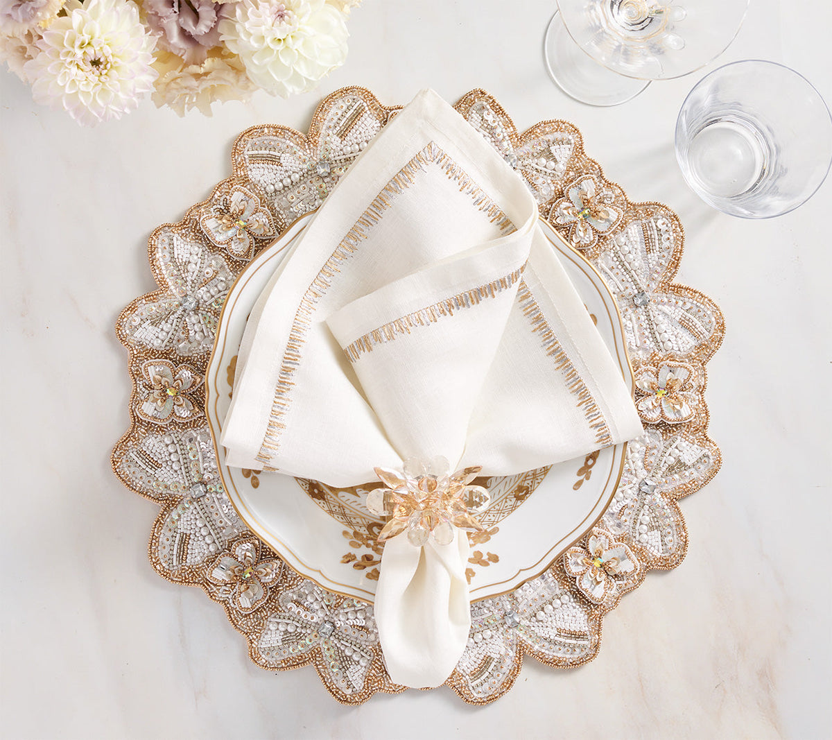 Spectra Champagne & Crystal Napkin Ring Detail 5 | Kim Seybert at Fig Linens and Home