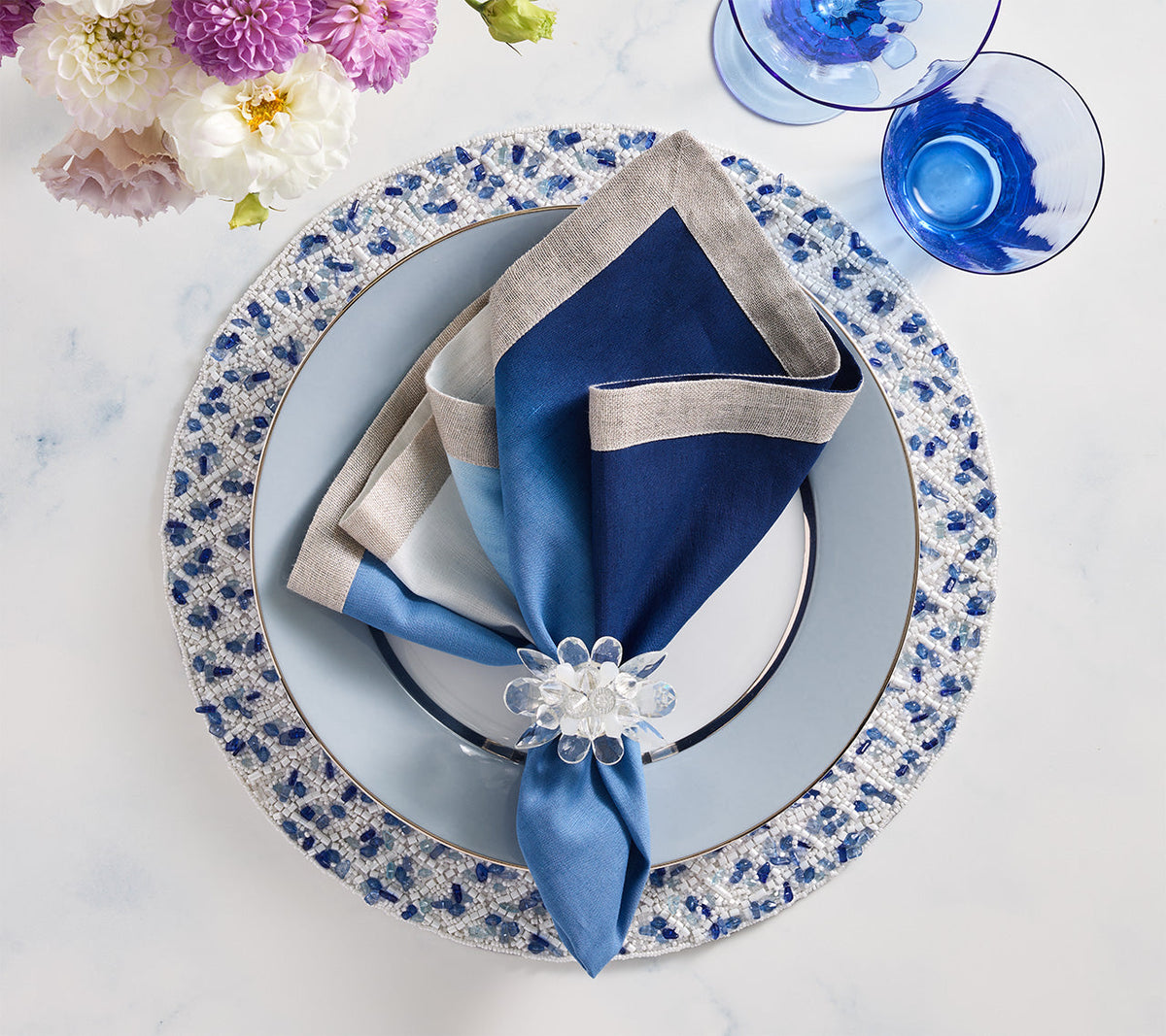 Spectra Glacier Blue Napkin Ring Detail 7 | Kim Seybert at Fig Linens and Home