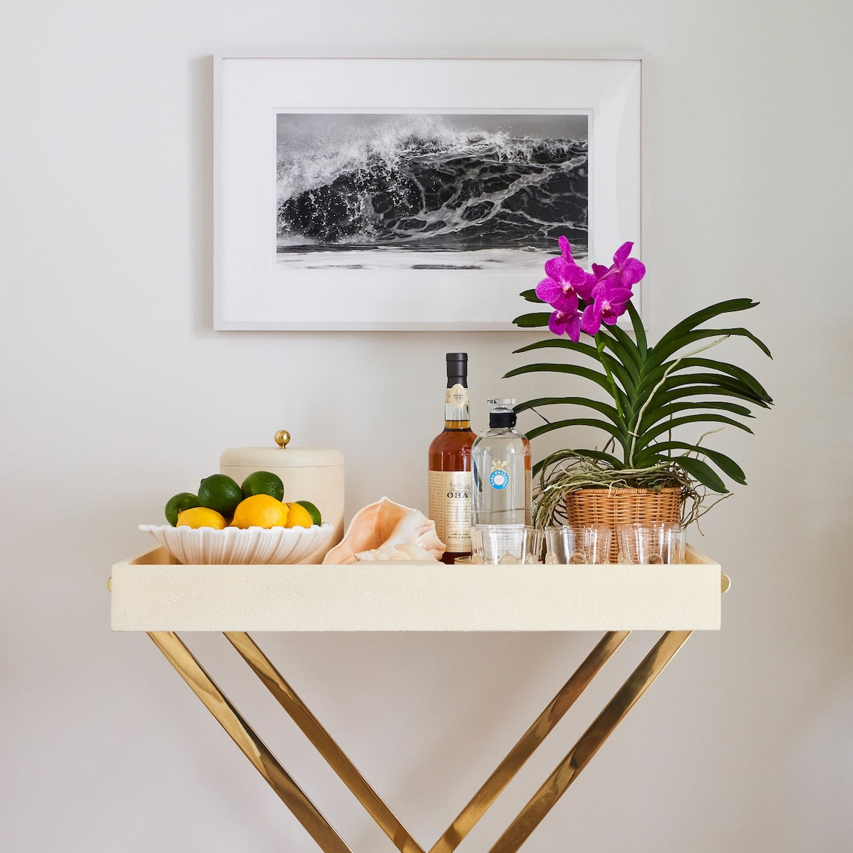 Brass Butler Tray Stand by AERIN at Fig Linens and Home - Lifestyle View 1