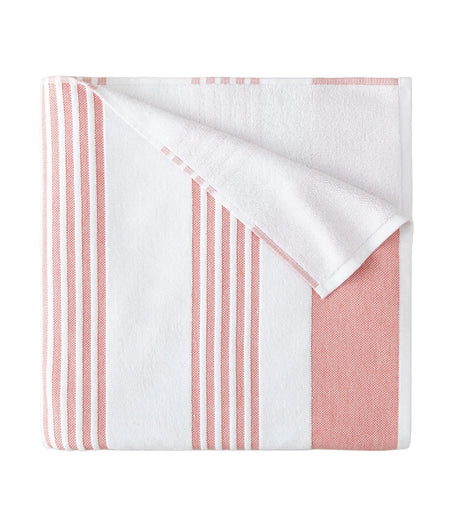 Peacock Alley Coral Pool Towel - Folded - Aegean Stripe Beach Towel at Fig Linens and Home