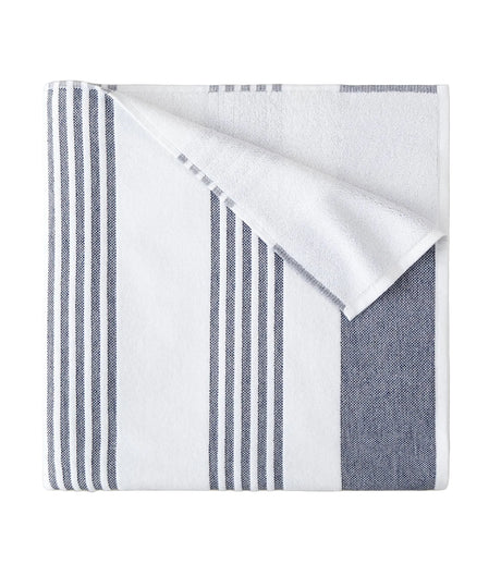 Peacock Alley Navy Blue Pool Towel - Folded - Aegean Stripe Beach Towel at Fig Linens and Home