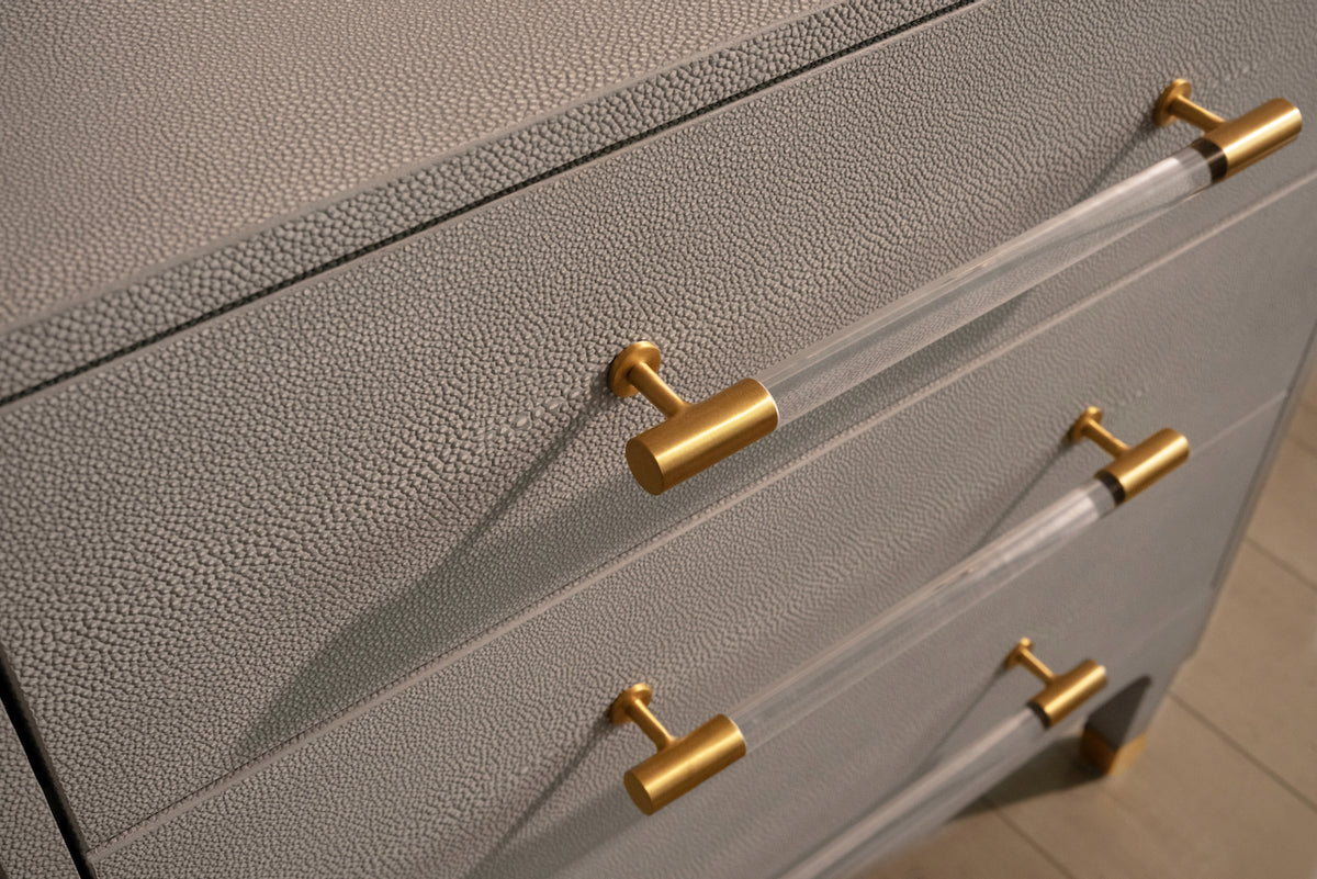 Amber Three Drawer Chest in Light Grey Shagreen by Worlds Away at Fig Linens and Home - Hardware 2