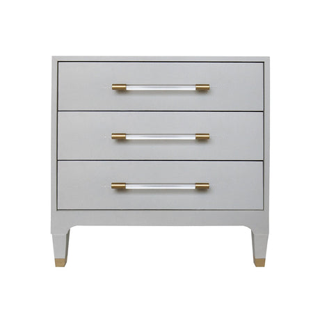 Amber Three Drawer Chest in Light Grey Shagreen by Worlds Away at Fig Linens and Home - Front View
