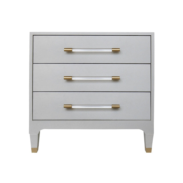Amber Three Drawer Chest in Light Grey Shagreen by Worlds Away at Fig Linens and Home - Front View