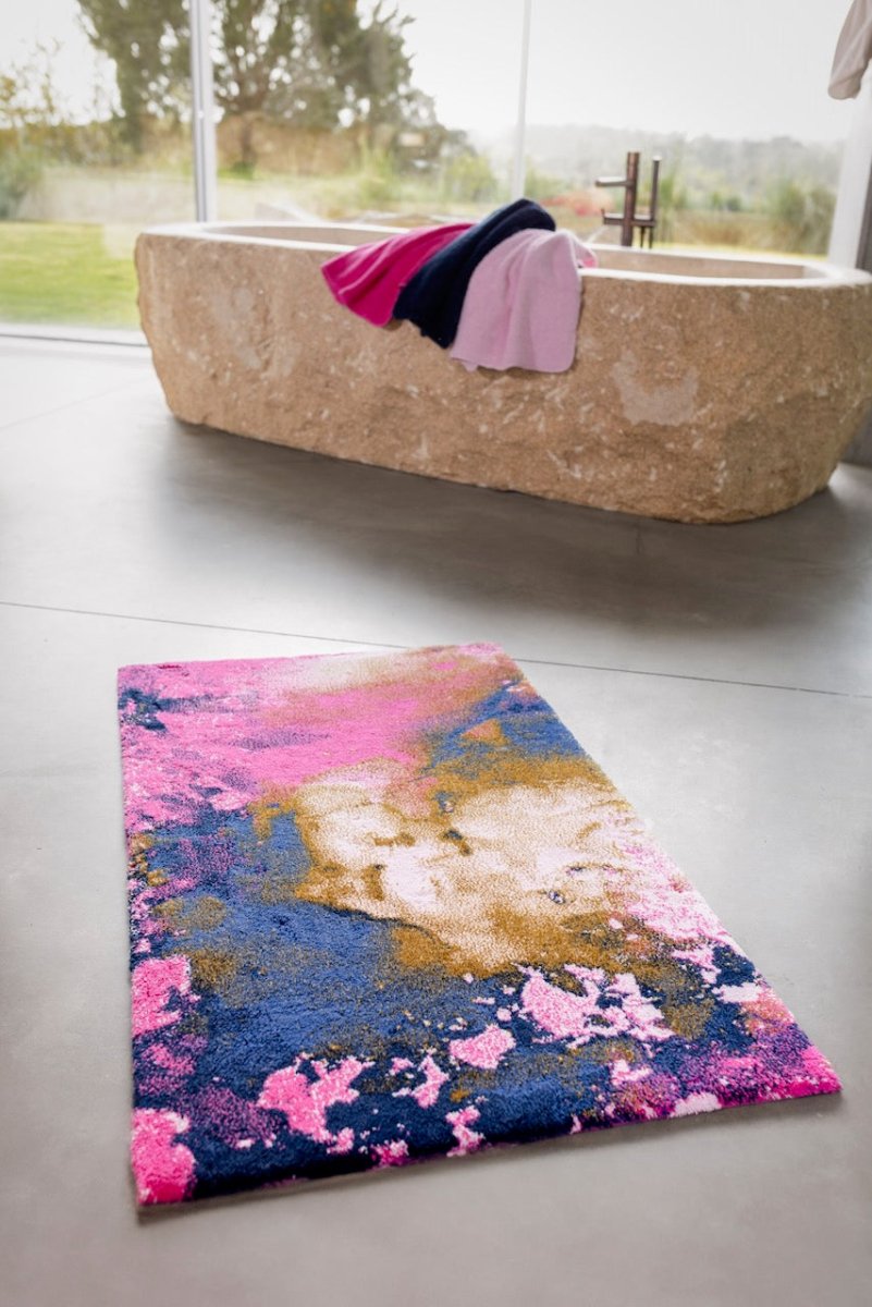 Baccara Happy Pink 570 Bath Rug by Abyss Habidecor | Limited Edition in Bathroom with Towels