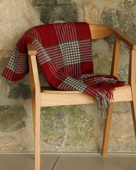 Glen Plaid Wool Blend Throw Blanket - Alashan Cashmere Claret Red Throw on Chair 2