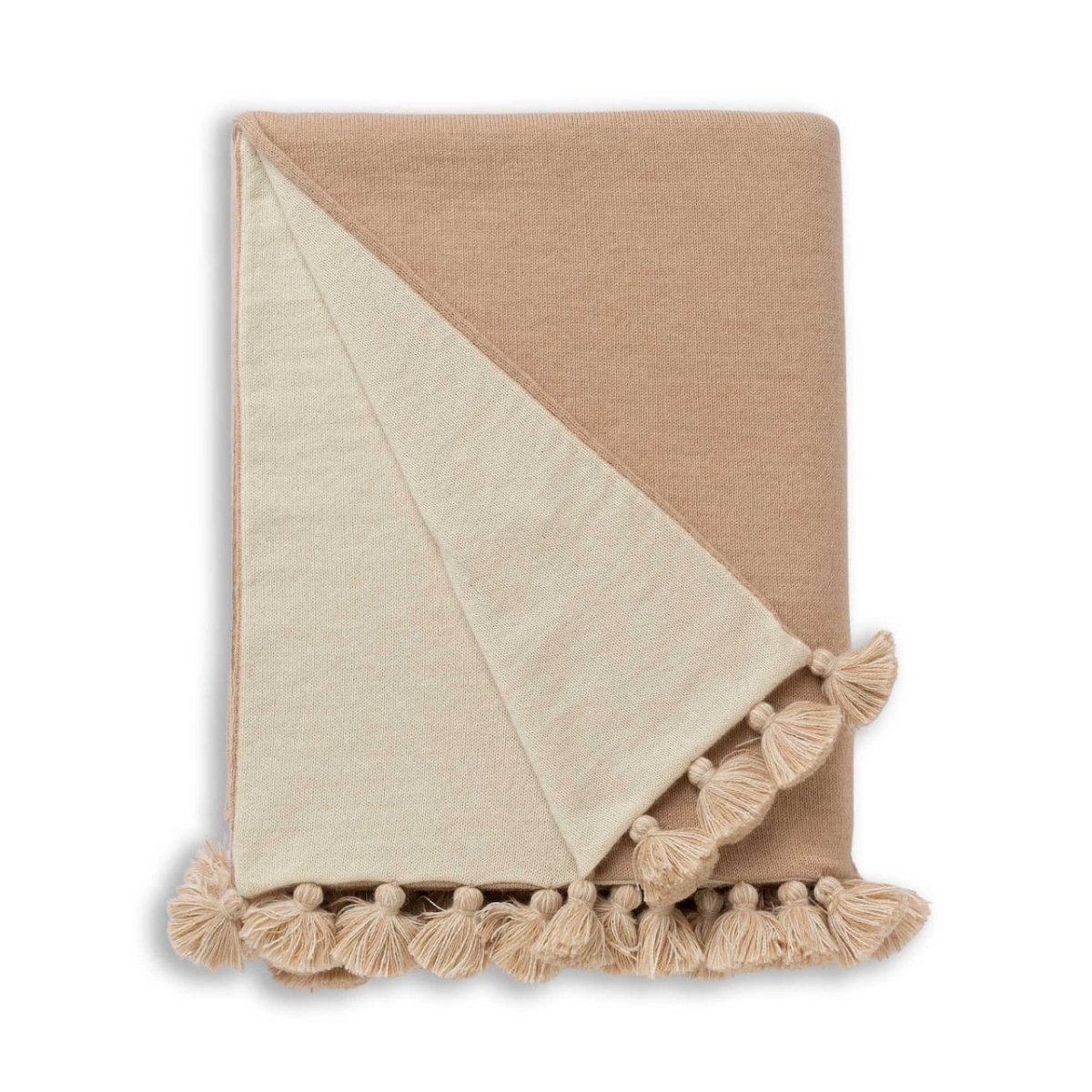 Alicia Adams Alpaca Bali Pompom Throw in Beige and Ivory | Luxury Throw Blankets at Fig Linens and Home