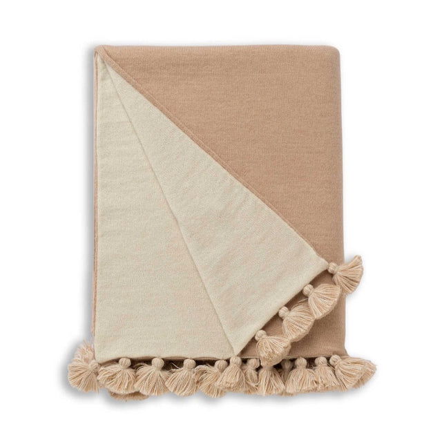 Alicia Adams Alpaca Bali Pompom Throw in Beige and Ivory | Luxury Throw Blankets at Fig Linens and Home