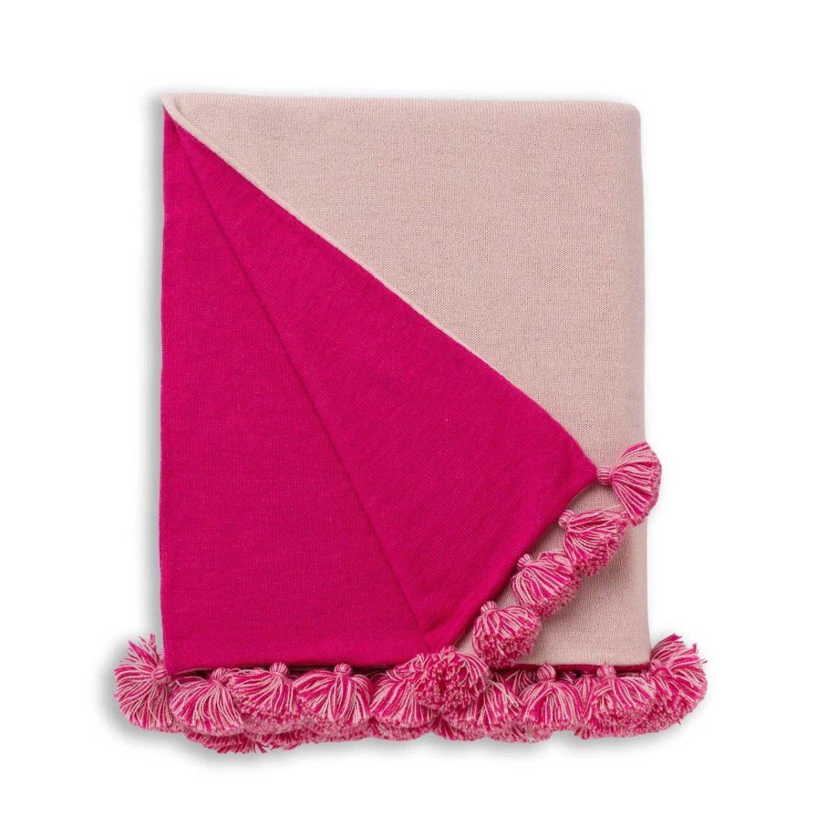 Alicia Adams Alpaca Bali Pompom Throw in Pink Powder and Shocking Pink | Luxury Throw Blankets at Fig Linens and Home