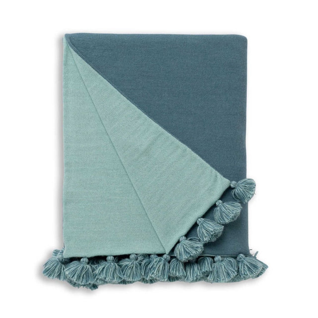 Alicia Adams Alpaca Bali Pompom Throw in Teal and Aqua | Luxury Throw Blankets at Fig Linens and Home