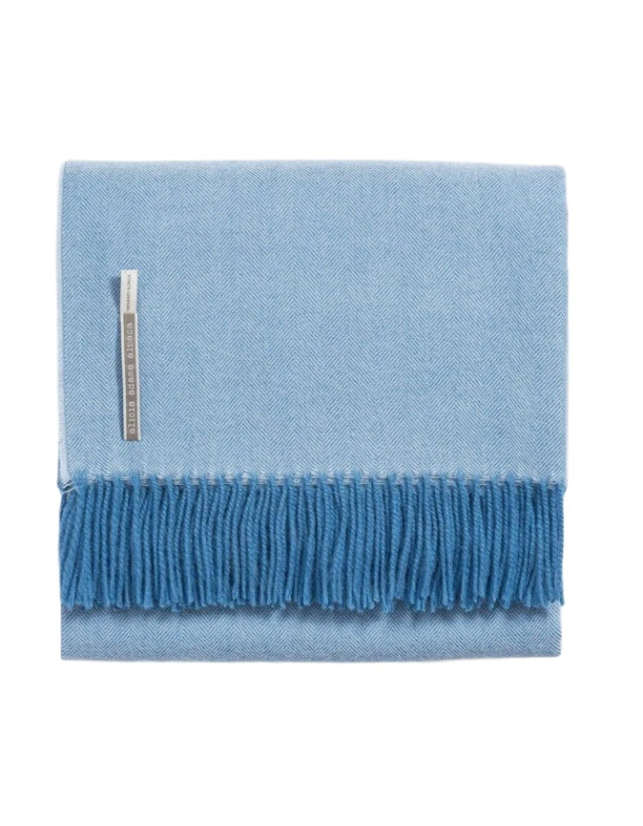 Alicia Adams Alpaca Throw in Sky Blue Herringbone