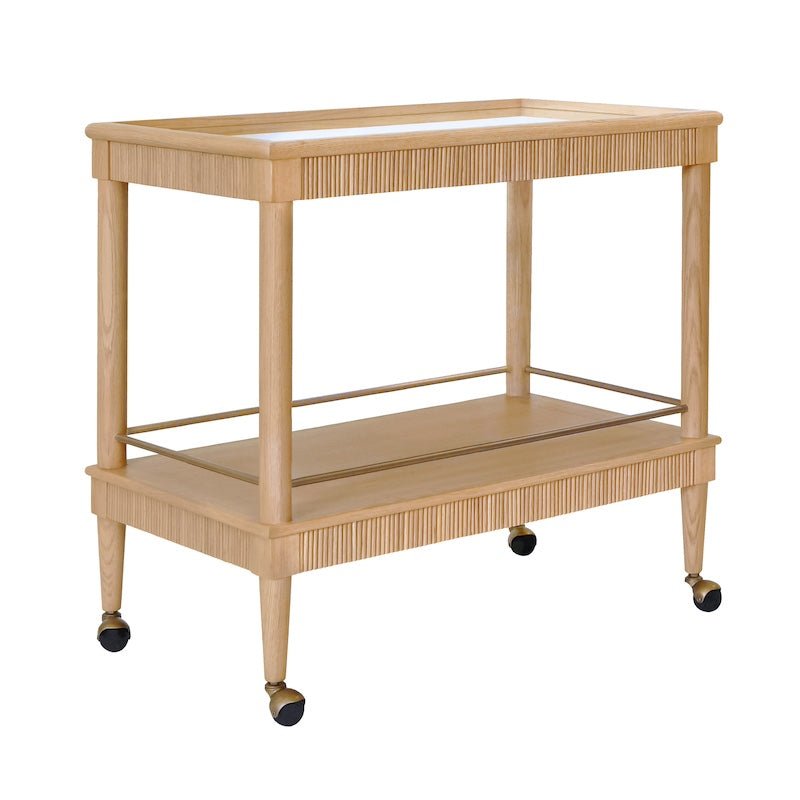 Bar Cart Angle View - Dublin Natural Oak Bar Cart by Worlds Away at Fig Linens and Home