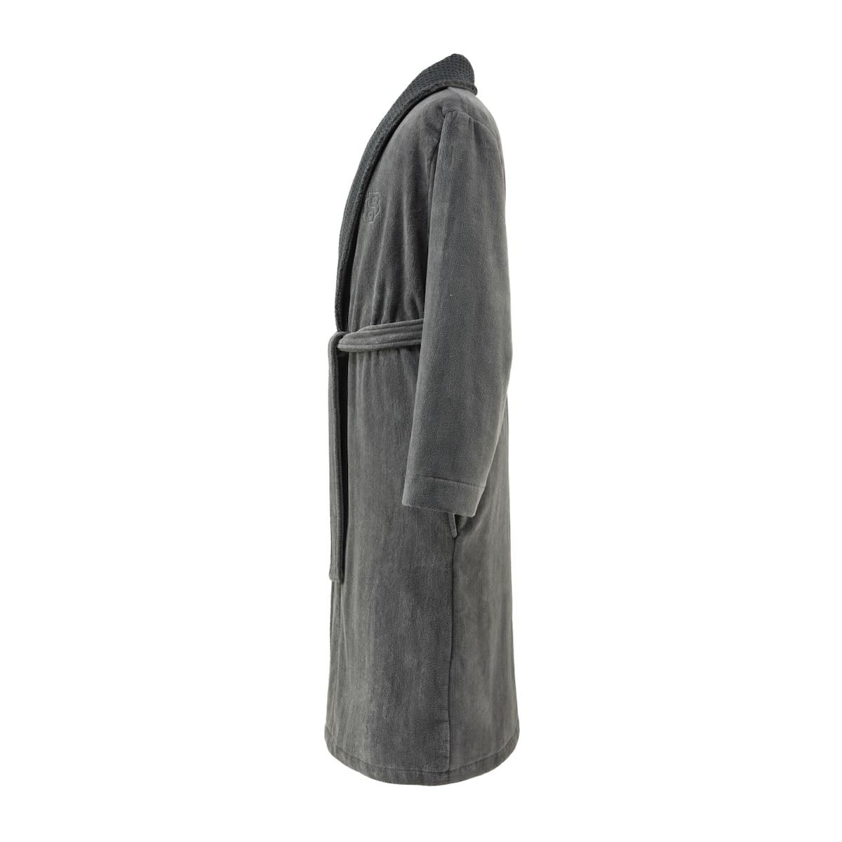 Yves Delorme Hugo Boss Double B Charcoal Shawl Collar Bathrobe (Men's) by Yves Delorme - Shawl Collar Bathrobe (Men's) Medium Double B Charcoal at FIG LINENS AND HOME - 3