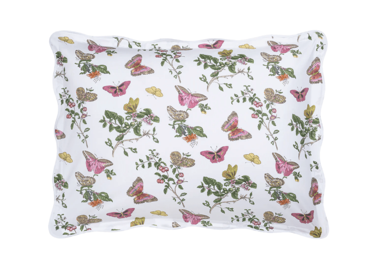 Baudin Butterfly King Sham 21 x 36, 1" flange Pink | Matouk Schumacher at Fig Linens and Home