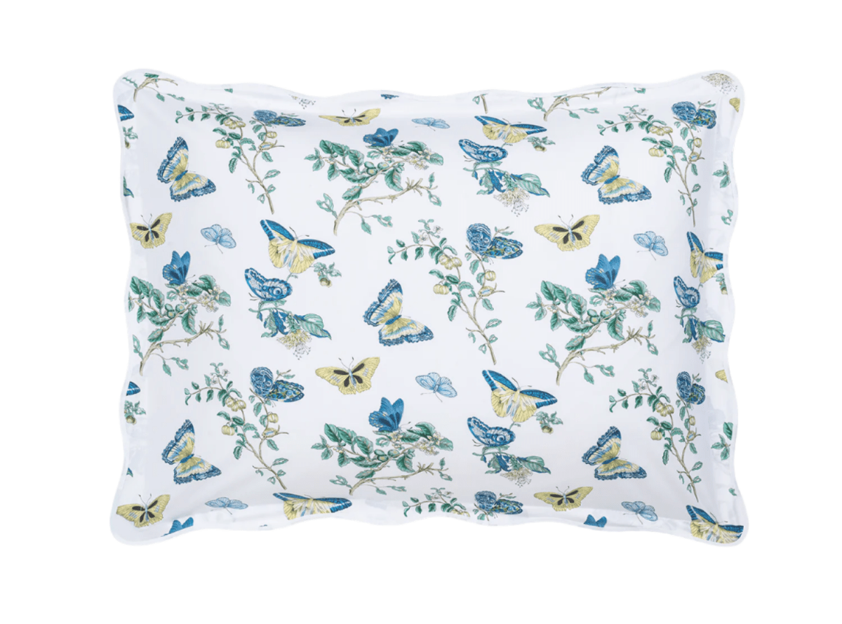 Baudin Butterfly King Sham 21 x 36, 1" flange Prussian Blue | Matouk Schumacher at Fig Linens and Home