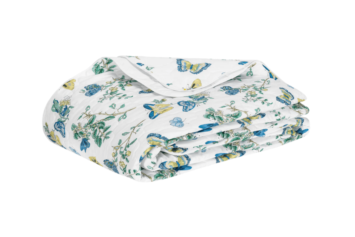 Baudin Butterfly Full/Queen Quilt 96 x 99, Piped Scallop Prussian Blue | Matouk Schumacher at Fig Linens and Home