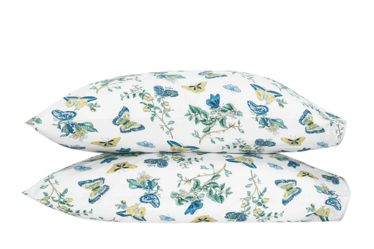 Baudin Butterfly King Cases - Pair 21 x 40 Prussian Blue | Matouk Schumacher at Fig Linens and Home