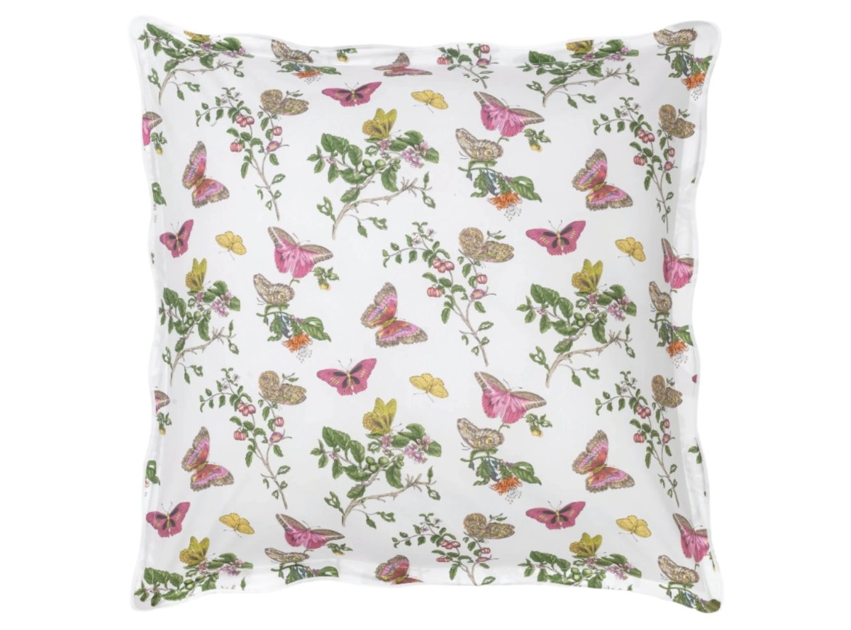 Baudin Butterfly Euro Sham 27 x 27, 1" flange Pink | Matouk Schumacher at Fig Linens and Home