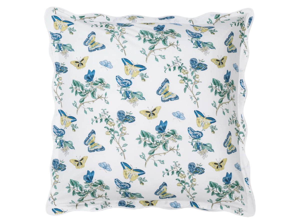 Baudin Butterfly Euro Sham 27 x 27, 1" flange Prussian Blue | Matouk Schumacher at Fig Linens and Home