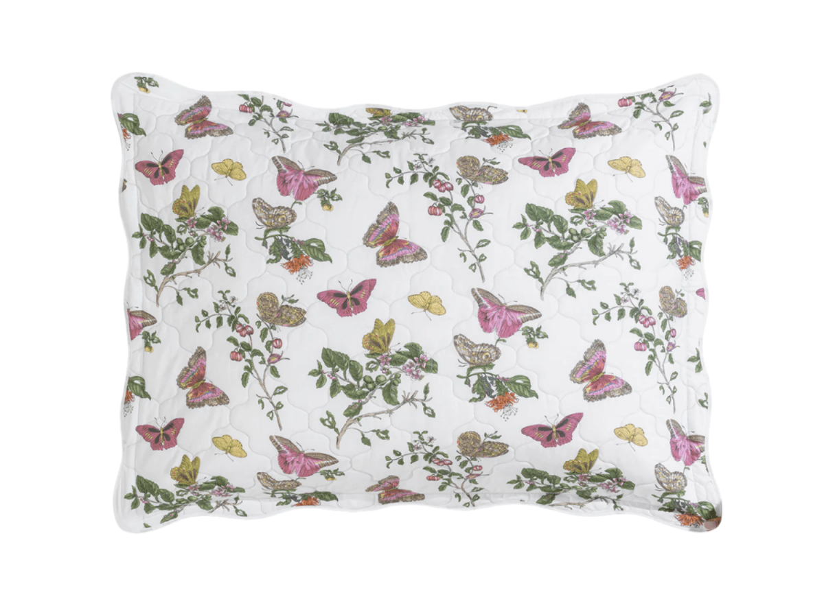 Baudin Butterfly Quilted King Sham 21 x 36, 1" flange Pink | Matouk Schumacher at Fig Linens and Home