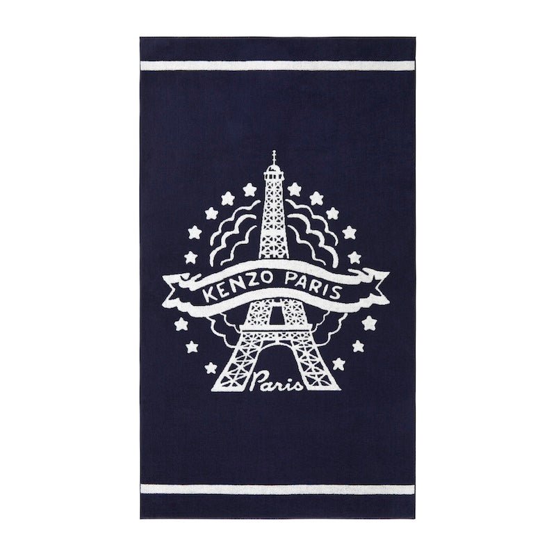 Beach Towel - Kenzo Paris K Eiffel Navy Blue Pool Towel | Yves Delorme Organic Cotton Side 1