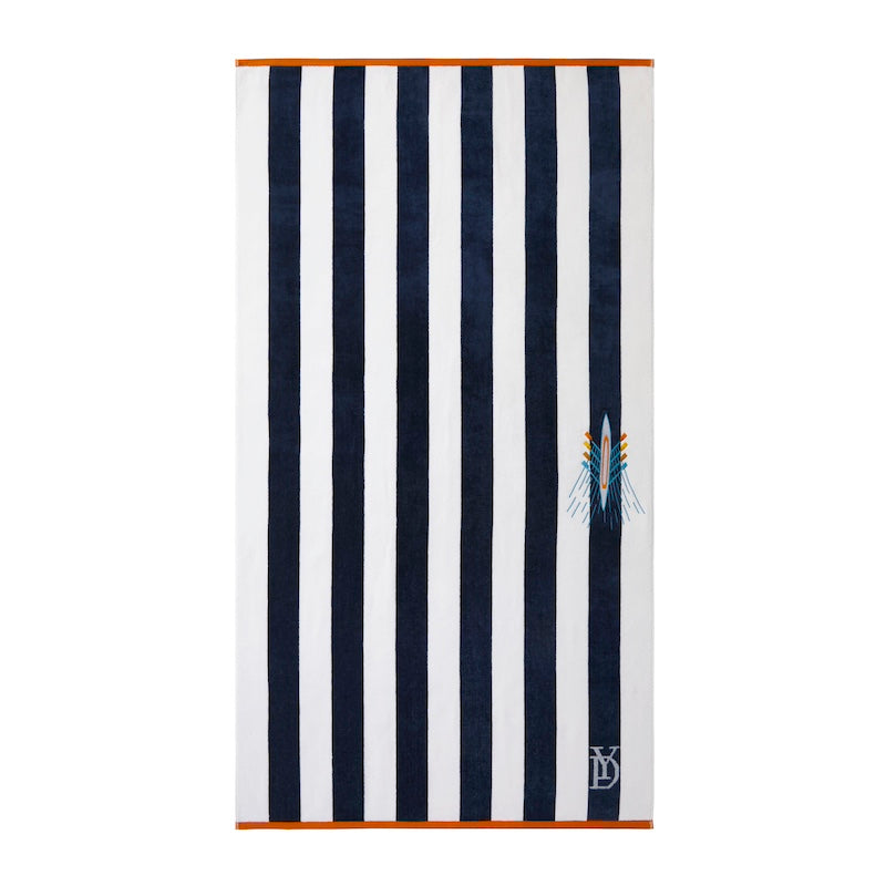 Yves Delorme Tribord Beach Towel | Navy and White Rowing Skiff Pool Towel at Fig Linens and Home - 1